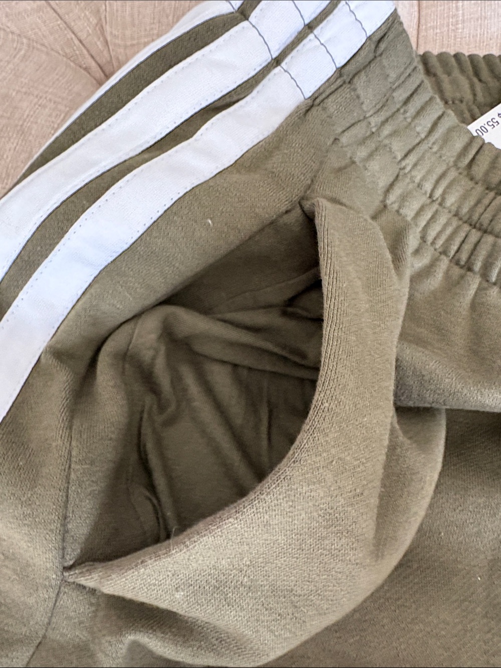 adidas Olive Green Joggers with White Side Stripes - Picture 5 of 7